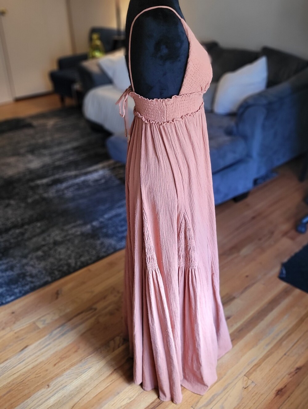 Free People Heat Haze Maxi dress Apricot Peach Brown V-Neck Smocked Size XS Boho - Picture 4 of 16